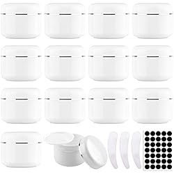 Dispensador De Jabon En Polvo RUIJIE 14 Piezas 50ml Tarros de Crema Cosméticos Envase Contenedores Cosmético de Viaje Botes Vacíos Plástico con Pegatina y Mini Espátulas para Cosmética Crema Muestra Polvo Gel Pasta Perlas