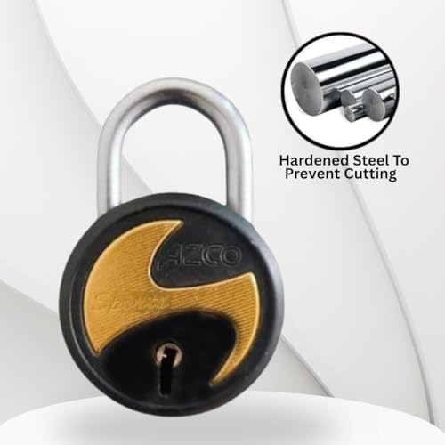 Image of Azco Round Small Size Locks 50mm 6 Keys, 7 Levers Double Locking, Lock and Key for Home Door Shutter Shop Office Main Gate Locker, Gold Black Finish, Made in India (Pack of 1)