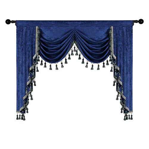 Royal Blue Curtain Valance for Living Room Thick Chenille Window Curtains for Bedroom Waterfall Valance, Rod Pocket (W69inch, 1 Panel)