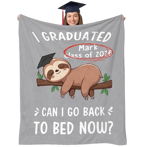 KiKiLuna Personalized Graduation Flannel Throw Blanket, Custom Name and Class Year Blanket, Funny Graduation Gift for Senior College Student Class of 2026