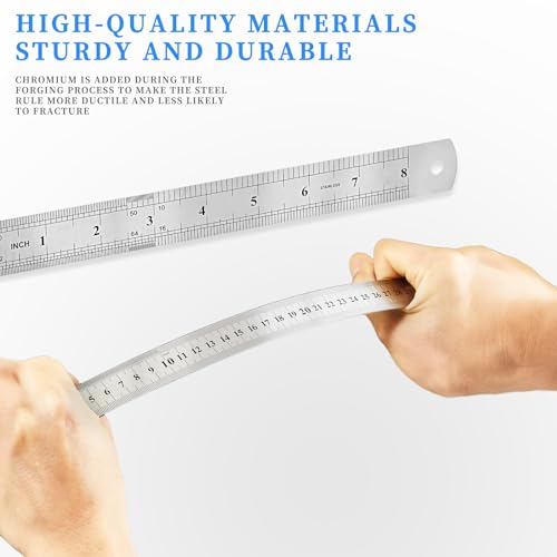 image for CHAYUFUN 3 Pack Stainless Steel Ruler Set, 6, 8, 12 Inch Metal Rulers,
