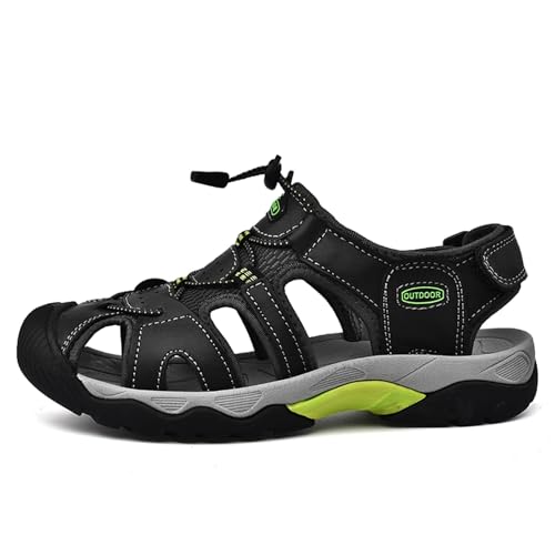Men's Closed Toe Hiking Sandals Outdoor Athletic Waterproof Leather Sandals Lightweight Summer Walking Casual Water Shoes