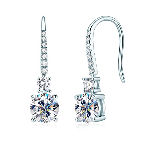 Ainuosh Moissanite Dangle Earrings For Women, 925 Sterling Silver Moissanite Diamond Earrings 1Ct D-E Color, 18K White Gold Plated, Hypoallergenic, Jewelry Box Packed #TOP17