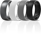 Saco Band Silicone Ring for Men - 8mm Width 2.3mm Thick (Dark Metallic E, Black, White, Grey A - Siz