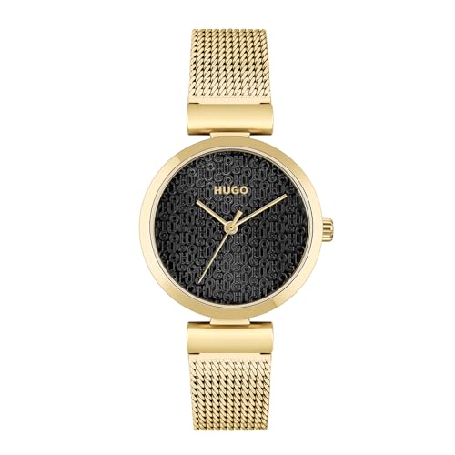 Montre analogique Hugo 1540129 en acier dore avec bracelet milanais pour femme
