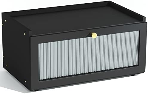 ETMI Black Bread Box for Kitchen Countertop-Large Modern bamboo Bread box with Window Bread Storage Container