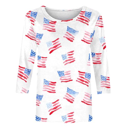 Image of Fourth of July Shirts for Women 3 /4 Sleeve Summer Tops American Flag Print T Shirt Patriotic 4th of July Shirts 2025