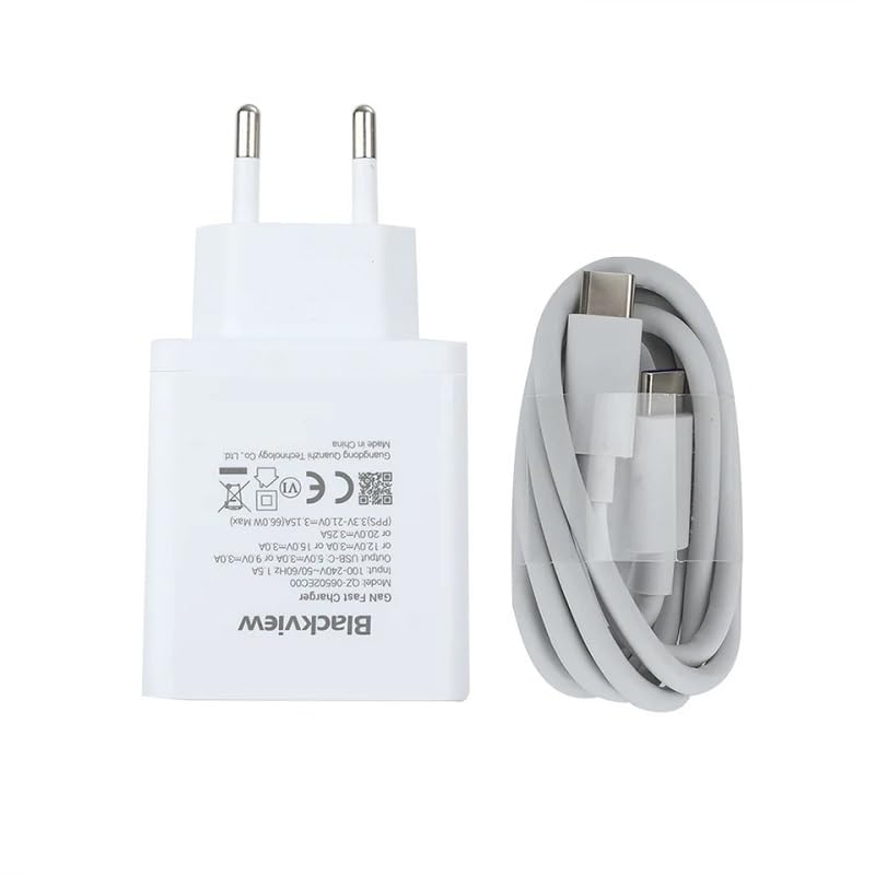 Chargeur Rapide GaN d'origine Compatible avec Blackview BV8900 Adaptateur de Voyage à Prise UE 33 W avec câble USB Type-C Ligne de données