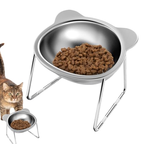 嘔吐防止猫ボウル - ステンレススチール製給餌ボウル、傾斜ペットボウル | 304 ステンレスの水と餌の皿、子猫、中型猫、大型猫用、ペットの健康のための人間工学に基づいた給餌ソリューション