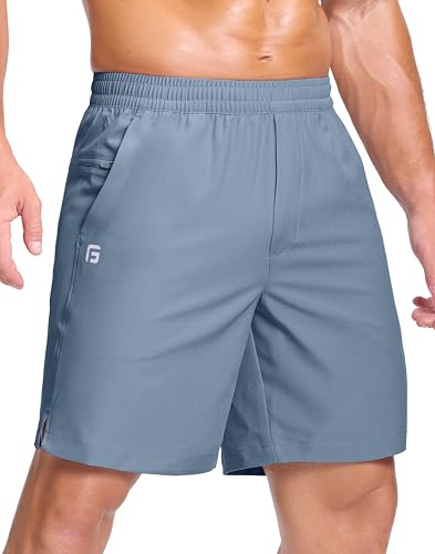 Image of GGJ Men's Lightweight Athletic Shorts with 2 Zipper Pockets 7 inch /9 inch /5 inch Gym Workout Running Quick Dry Tennis Shorts for Men