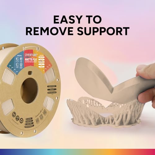 Image of OVERTURE Matte PLA 3D Printer Filament 1.75mm, Matt Surface & Low Warping Filament 1kg Spool (2.2 lbs), Accuracy + /- 0.02 mm, Fit Most FDM Printers (Matte Skin)