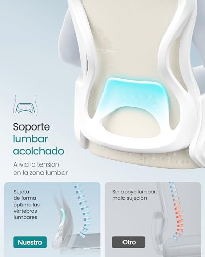 SONGMICS Silla de Oficina Ergonómica, Silla de Escritorio Giratoria de Malla con Soporte Lumbar, Reposabrazos, para Estudio y Dormitorio, Beige Capuchino y Blanco Nube OBN043LH02 - imagen 4