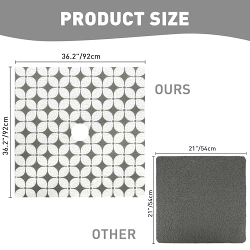 Image of Square Shower Mat Non Slip: 36 x 36 Inch Extra Large Shower Mats with Drain Hole in Middle - PVC Loofah Anti Slip Shower Floor Matt for Inside Shower