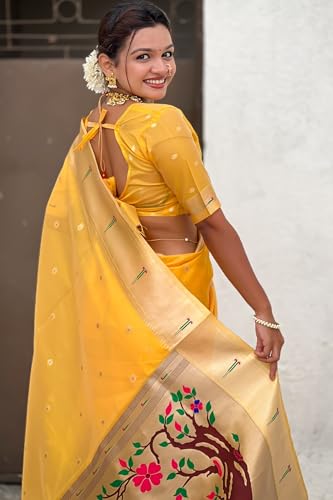 Image of SGF11 Women's Organza Kanjivaram Pure Soft Silk Handloom Saree Pure Golden Zari With Blouse Piece