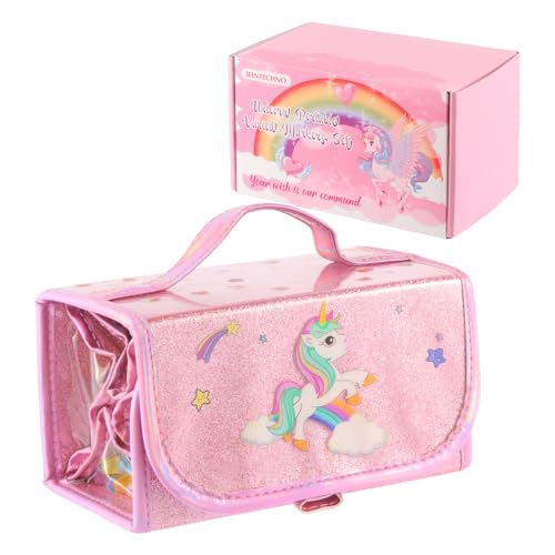 Image of Large Capacity Pencil Case with 4 Super Large Storage Bags, Suitable for Storing Pens, Cosmetics and 3C Accessories, Pink Unicorn Pattern Pencil Pouch, for Teens, Office Workers and Students