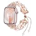 Fohuas for Apple Watch Band 42mm 44mm Series 4 3 2 1, Adjustable Crystal Beads Handmade Pearl iWatch Bracelet Elastic Jewelry Wristband for Women Girl, Pink [Updated Style]