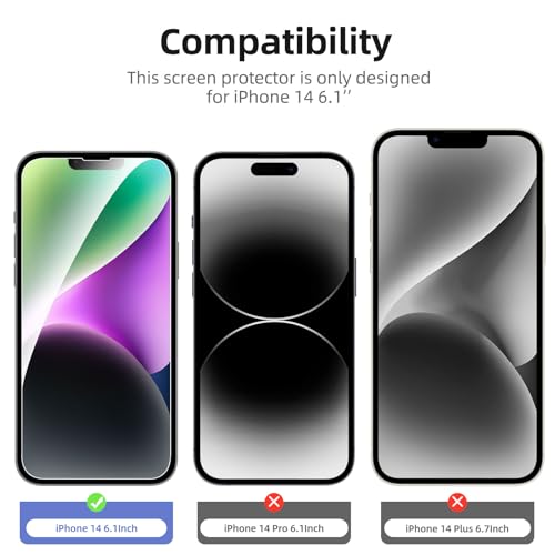 Image of NEW'C 4 Pack, 2 Pack for iPhone 14 Screen Protector (6.1 inch) + 2 Pack Camera Lens Protector, Sensor Protection,Case Friendly Tempered Glass Film