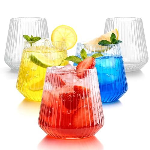 BESTSTAR 36 Pcs 12 oz Plastic Clear Ribbed Wine Glasses Origami Ripple Disposable Champagne Glasses Elegant Whiskey Glasses Ideal for Weddings Bars Christmas Halloween Pool Party Daily Use