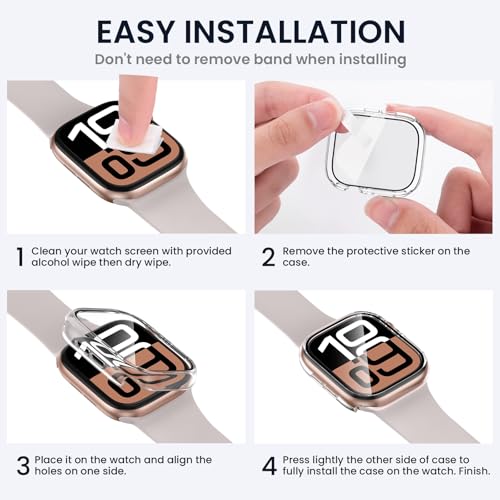 Image of Tensea For Waterproof Apple Watch Screen Protector Case Series 10 42mm Accessories, iWatch Protective Case PC Face Cover Built-in Tempered Glass Film, Sweatproof Bumper for Men and Women, 42
