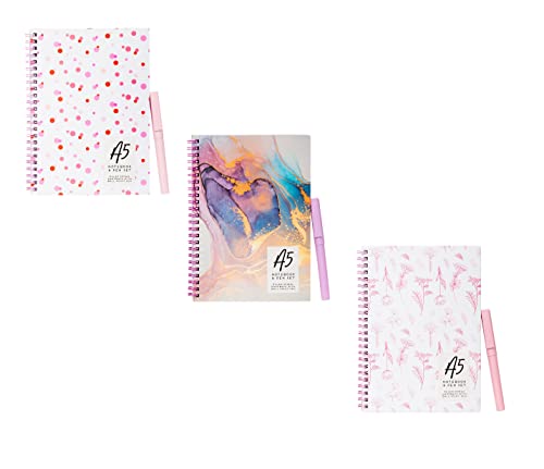 Invero Notizbuch, A5, mit passendem Kugelschreiber, 70 g/m², 80 weiße linierte Seiten, ideal für Notizen, Büros, Kinder, Geschäfte und mehr, 3 Stück Cover