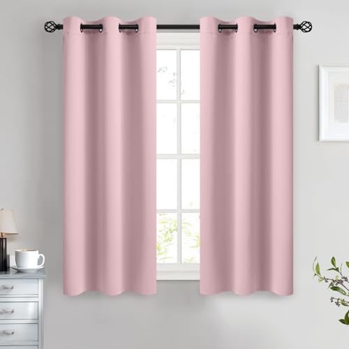 Image of COSVIYA Grommet Room Darkening Pink Curtains 54 inch Length for Bedroom | Light Blocking Insulated Thermal Curtains for Living Room, Blackout Thick Polyester Window Drapes,38x54 inches, 2 Panels
