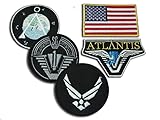 Parche del equipo SG-1, parche de cheurón de tierra, parche de alas de USAF, parche de Atlantis, parche de bandera de EE. UU