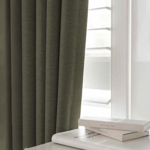 Image of LINENWALAS 100% Blackout Curtains for Window (5 Feet) - Set of 2 Panels Rich Linen Texture Complete Light Block Heavy Panels, Thermal Insulated & Noise Reducing Room Darkening Curtains (Olive Brown)