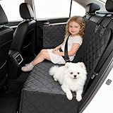 ZHOCHI Black Full Coverage Dog Car Seat Cover 600D Oxford-100% Waterproof Hammock with Anti-Slip Bottom, Side Mesh Window & Storage Pocket, All-in-1 Rear Seat Protector for Dogs in Cars, SUVs, Trucks