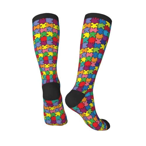 ThAyLa Colorful Puzzle Piece Autism Awareness Compression Socks For Women Men Long Socks Soft Compression Socks For Running2