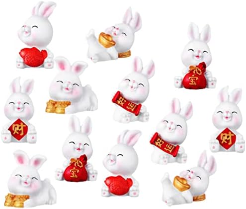 SAFIGLE Resin Cute Rabbit Figurines, 2023 Chine Zodiac Rabbit Statue Mini Animals Figures, Kawaii Bunny Figurine New Year Eve Party Decorations, Novelty Rabbit Onraments for Easter