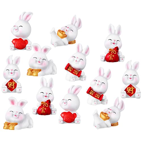 Safigle Resin Cute Rabbit Figurines, 2023 Chine Zodiac Rabbit Statue Mini Animals Figures, Kawaii Bunny Figurine New Year Eve Party Decorations, Novelty Rabbit Onraments For Easter #TOP1