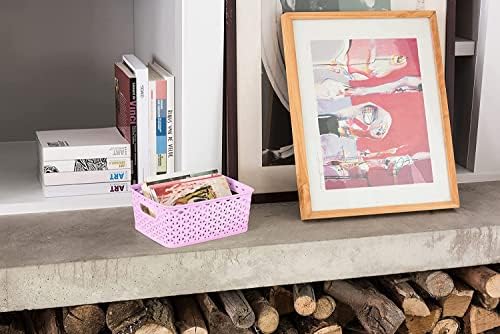 4L 4 Litre Small Decorative 'Y' Weave Pink Plastic Storage Basket Organiser Tray - 10.5cm (H) x 25cm (L) x 19cm (W)