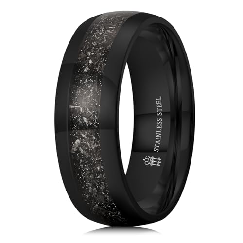 THREE KEYS JEWELRY 8mm Black Stainless Steel Rings, Men's Wedding