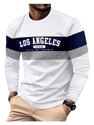 Men's Color Block Long Sleeve T Shirt Casual Striped Round Neck Work Shirts