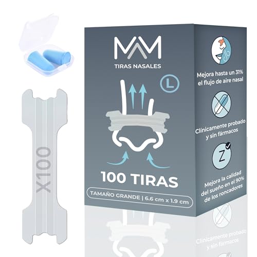 Tiras Nasales para Respirar Mejor por La Nariz Transparentes Talla L - 100 Unidades Tiras Nasales Antironquidos - Nasal Strips Anti Ronquidos para Dormir - Tiras Nasales Deportivas Transpirables