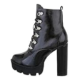  Ital Design Damenschuhe Stiefeletten Schnürstiefeletten, 0-369-, Kunstleder, Schwarz, Gr. 40
