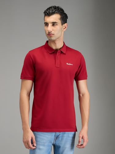 Image of Pepe Jeans Men Red Solid Short Sleeves T-Shirts