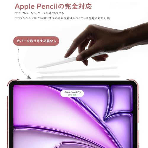 TiMOVO iPad Air 11インチ ケース M3/M2 第7/6世代 (2025/2024) iPad air 第5/4世代 ケース 10.9インチ iPadAir7/6/5/4 カバー 11インチ/10.9インチ PencilPro/第2世代ワイヤレス充電対応 PUレーザー 三つ折り オートスリープ機能 落下防止 手帳型 半透明 ピンクゴールド