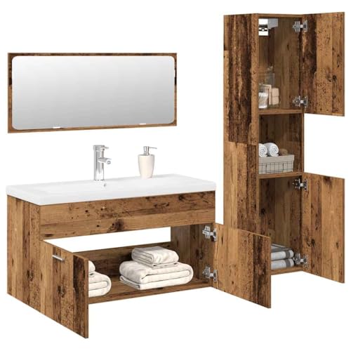 Vetnasa Juego de Muebles de baño 4 Piezas Madera ingeniería Envejecida Mobiliario, Conjuntos de Muebles, Muebles de baño Marrón 62,9 KG