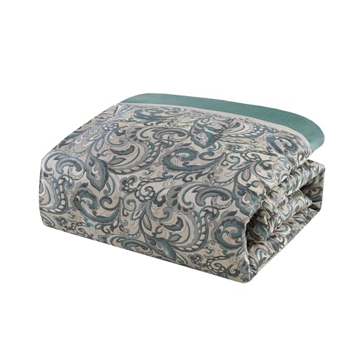 Madison Park 24 Piece Faux Silk Paisley Queen Comforter Set with Matching Curtains, Down Alternative Hypoallergenic - Teal, Queen (90 in x 90 in) - Image 11