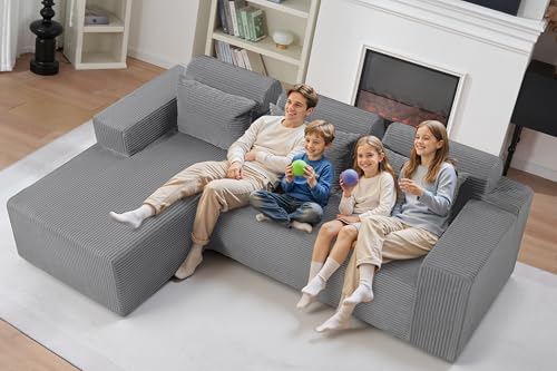 Image of HABUTWAY Sectional Couches for Living Room,No Assembly L Shaped Couch 105 inch Modular Sectional Sofa Couch with Deep Seat,Cloud Couches Furniture Sets for Apartment,Corduroy (Light Grey, Left Facing)