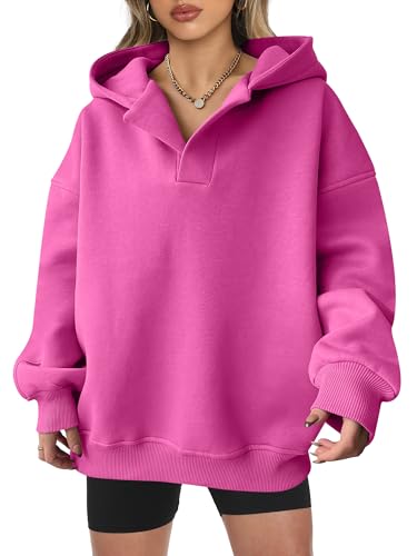 ANRABESS Womens Oversized Hoodies V Neck Sweatshirts Fleece Long Sleeve Pullover Y2K Clothes 2025 Fall Trendy Outfits