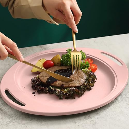 Image of Wheat Straw Plates with Handles Reusable Dinnerware Sets for Snacks, Salads, Noodles, Desserts, Pasta, for Kids & Adults Scratch Resistant Microwave & Dishwasher Safe (34cm, Pink, Set of 2)