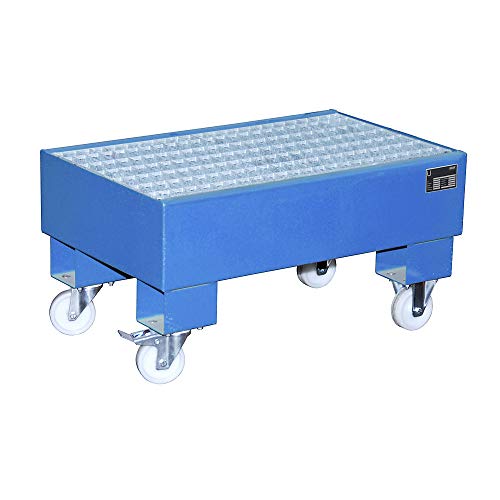 Bauer Kleingebinde-Auffangwanne, BxLxH 500x800x290 mm, Auff.vol. 61 l, mit Gitterrost, 2x60L-Fass, lackier t RAL 5012 lichtblau