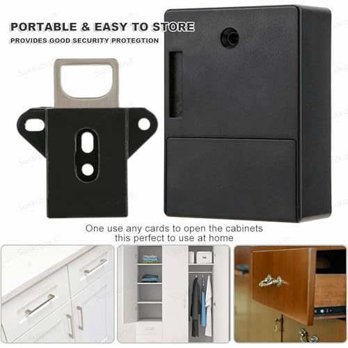 Image of Sunkizzrs RFID Electronic Drawer Lock - Smart NFC Cabinet Locks - Hidden Card Lock for Drawer /Cabinet /Locker /Cupboard /Wardrobe with 1 Pcs IC Cards & 3 Pcs NFC Tags