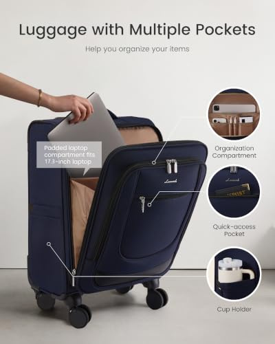 Image of LOVEVOOK Medium Softside Suitcases with Wheels Checked Luggage Bag 24 Inch | Large Rolling Suitcase with 8 Spinner Wheels TSA Lock Laptop Compartment Multi-pockets 2 Dividers for Women Men, Travel, Blue