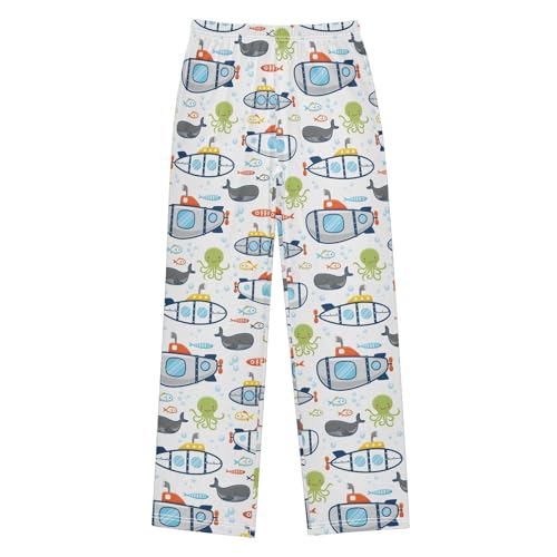 ZZXXB Sea Whale Submarine Boys Long Pants Soft Trousers Elastic Waist Kids Lounge Bottoms with Pockets S-XL