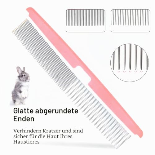 Pflegeset für kleine Tiere, mit Haustier-Ausfallbürste, Bade-Massagehandschuh, Haustier-Pflegekamm, Nagelknipser für Kaninchen, Meerschweinchen, Welpen, Katze, Kätzchen, Hamster, Frettchen (Rosa)