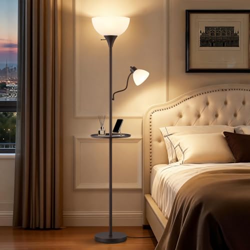 Image of 72 inch Floor Lamp with Table, Adjustable Reading Lights, Torchiere Floor Lamps | Modern for Living Room, Bedroom, Office, Brown【Bulb not included】