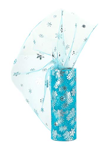 Creativery Tüll Stoff 9m x 15cm Schneeflocken türkis